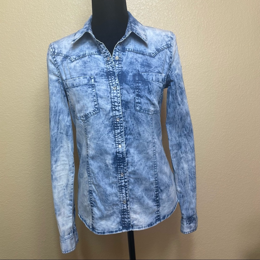 ‘Miss me’ jean/stone washed button up shirt
